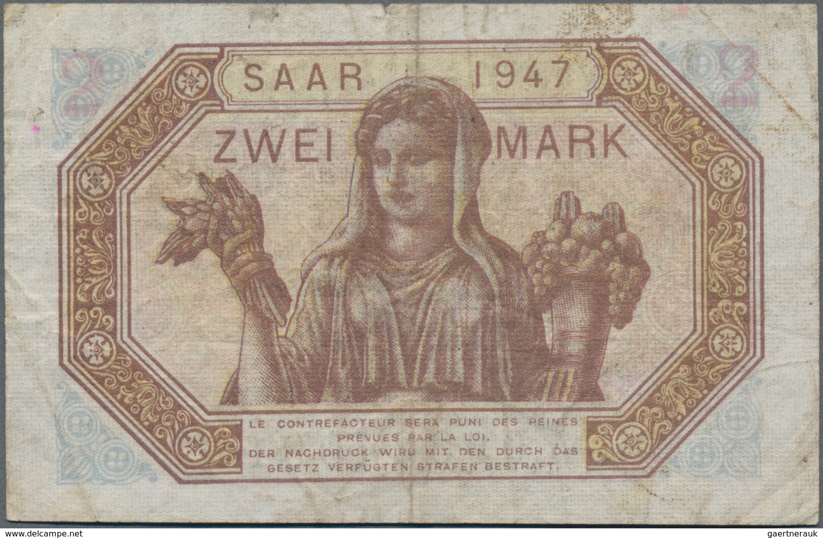 Deutschland - Nebengebiete Deutsches Reich: Saarland, 2 Mark 1947 Ro. 868 In Erhaltung: F. - Otros & Sin Clasificación