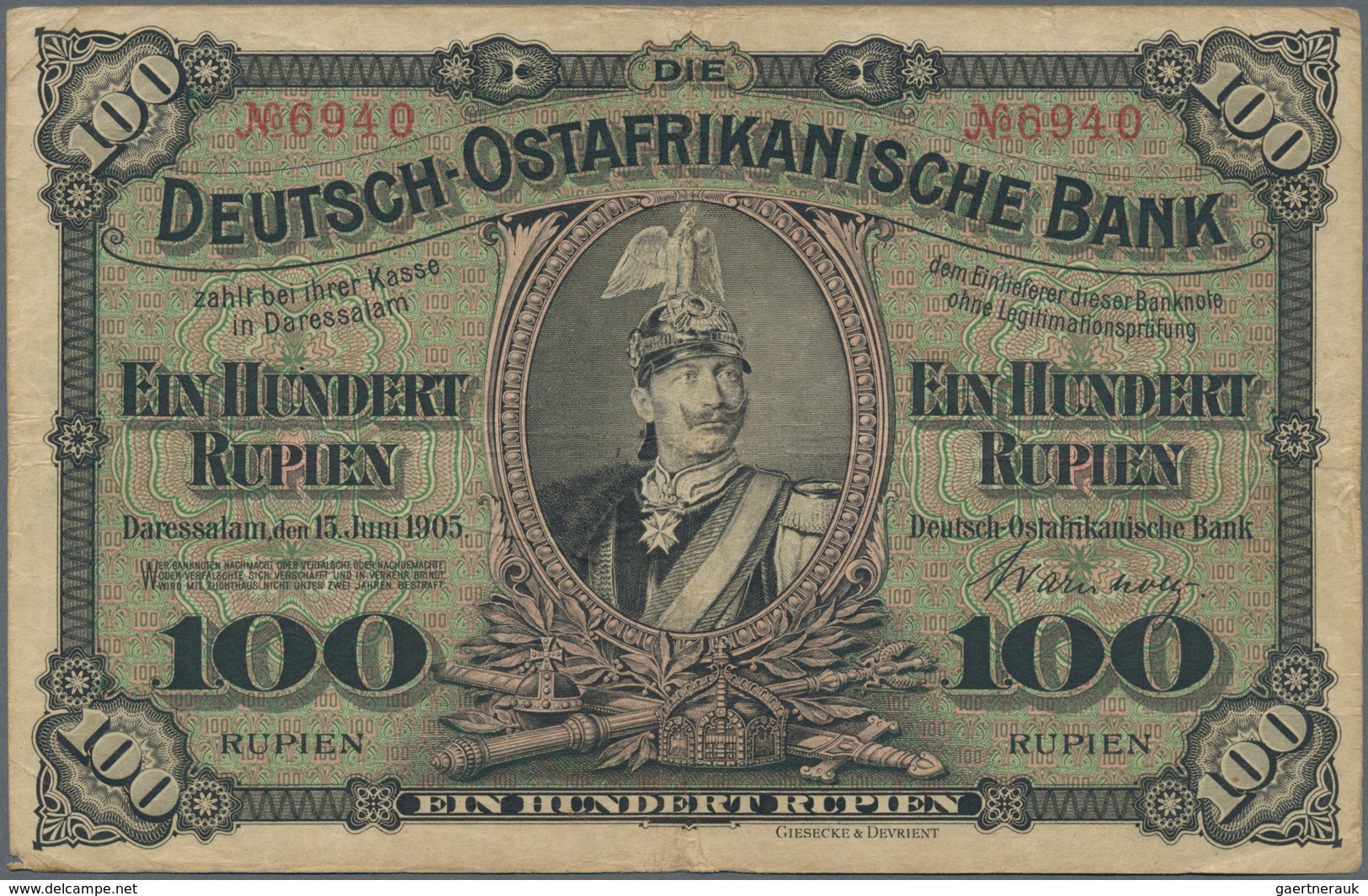 Deutschland - Kolonien: 100 Rupien 1905, Ro. 903a, Mehrere Vertikale Und Horizontale Falten, Keine L - Andere & Zonder Classificatie