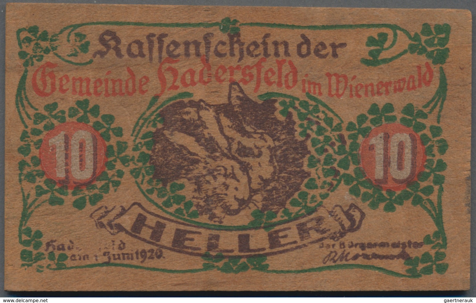 Deutschland - Notgeld besonderer Art: Hadersfeld im Wienerwald (Österreich), Gemeinde, 10, 20, 50 He