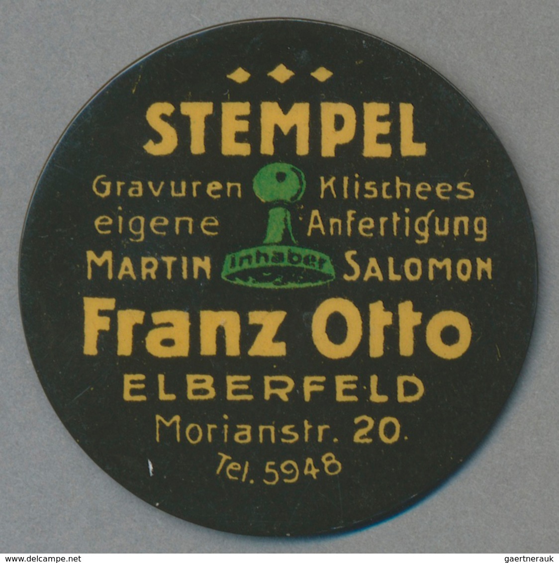 Deutschland - Briefmarkennotgeld: ELBERFELD, Franz Otto, Stempel, 10 Pf. Ziffer, Zelluloidkapsel. - Otros & Sin Clasificación