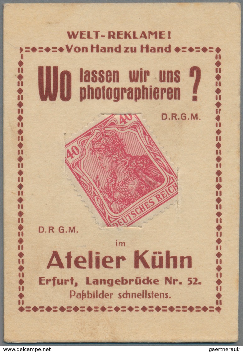 Deutschland - Briefmarkennotgeld: ERFURT, Atelier Kühn, Passbilder, 40 Pf Germania Rot, Im Werbekärt - Andere & Zonder Classificatie