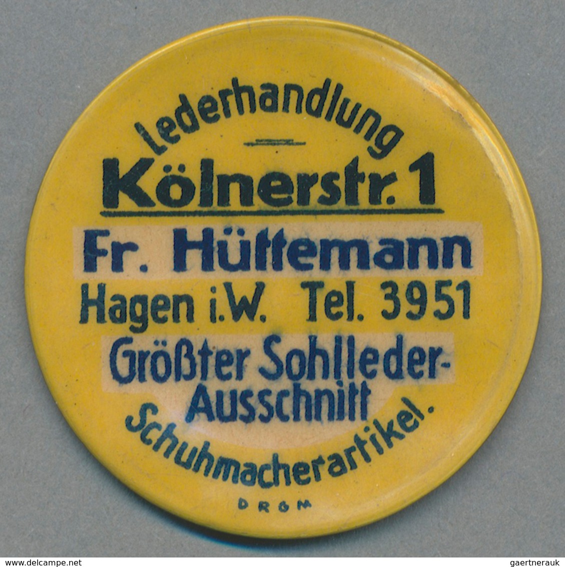 Deutschland - Briefmarkennotgeld: HAGEN, Fr. Hüttemann, Lederhandlung, 40 Pf. Ziffer, Zelluloidkapse - Andere & Zonder Classificatie