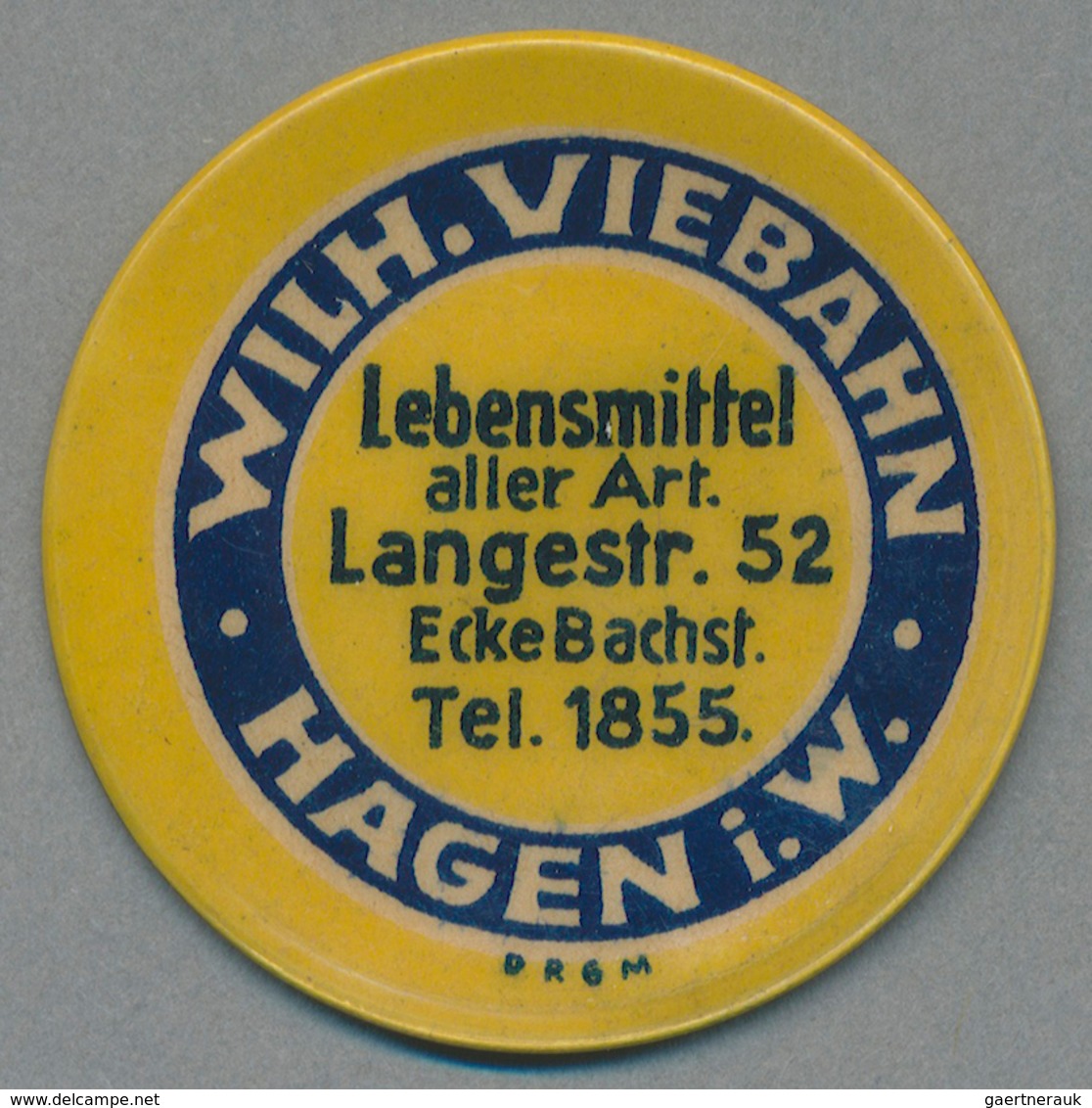 Deutschland - Briefmarkennotgeld: HAGEN, Wilh. Viebahn, Lebensmittel, 5 Pf. Ziffer, Zelluloidkapsel. - Otros & Sin Clasificación