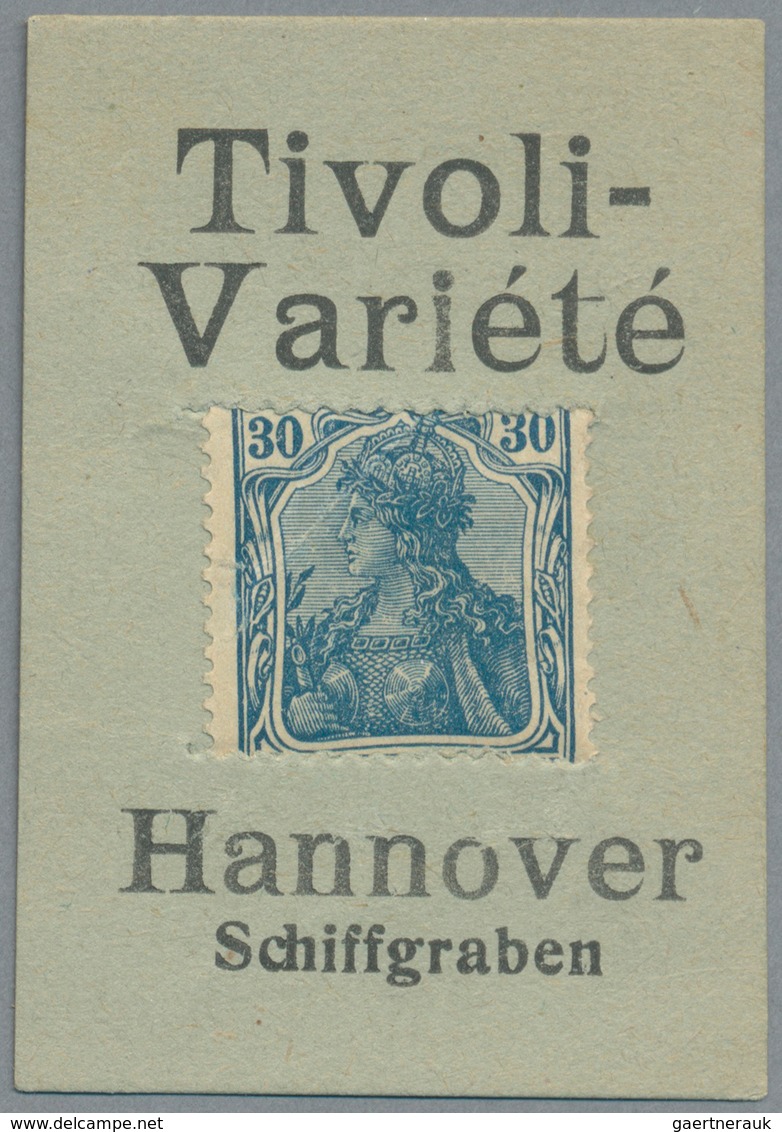 Deutschland - Briefmarkennotgeld: HANNOVER, Tivoli-Varieté, 30 Pf. Germania Blau, Grüner Werbekarton - Sonstige & Ohne Zuordnung