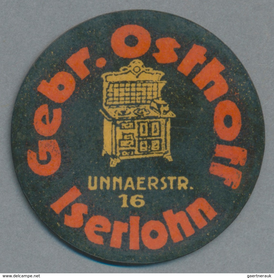 Deutschland - Briefmarkennotgeld: ISERLOHN, Gebrüder Osthoff (Herde), 5 Pf. Ziffer, Zelluloidkapsel. - Otros & Sin Clasificación