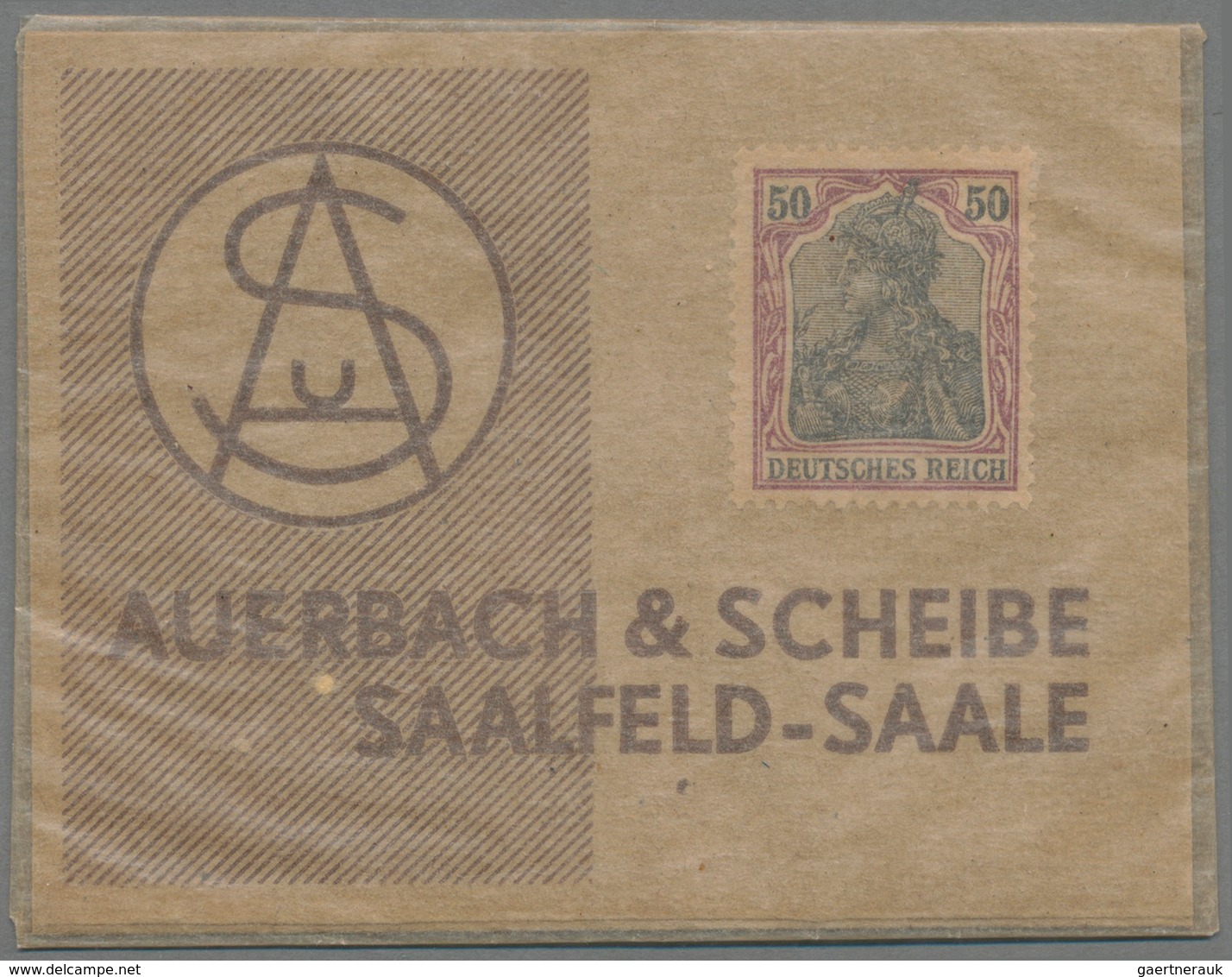 Deutschland - Briefmarkennotgeld: SAALFELD A. Saale, Fa. Auerbach & Scheibe, Germania 50 Pf. Violett - Sonstige & Ohne Zuordnung