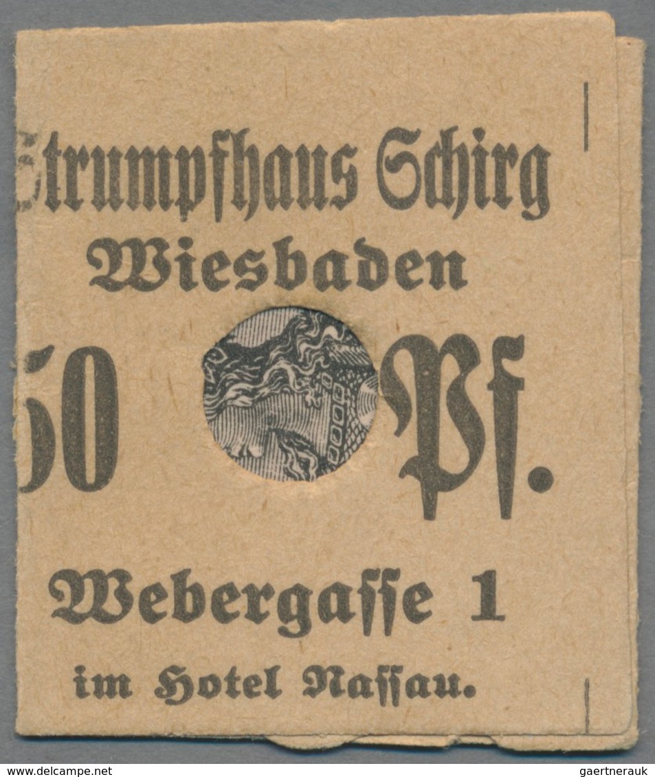 Deutschland - Briefmarkennotgeld: WIESBADEN, Strumpfhaus Schirg, Germania 50 Pf. Violett/schwarz, Im - Otros & Sin Clasificación