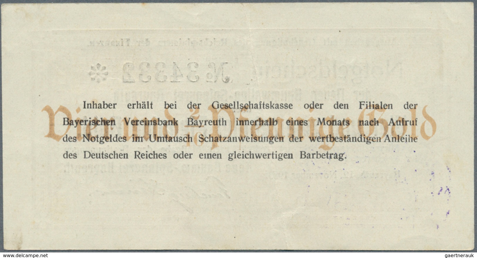 Deutschland - Notgeld - Bayern: Bayreuth, Neue Baumw.-Spinnerei Bayreuth, 4,2 GPf., 12.11.1923, Erh. - [11] Local Banknote Issues