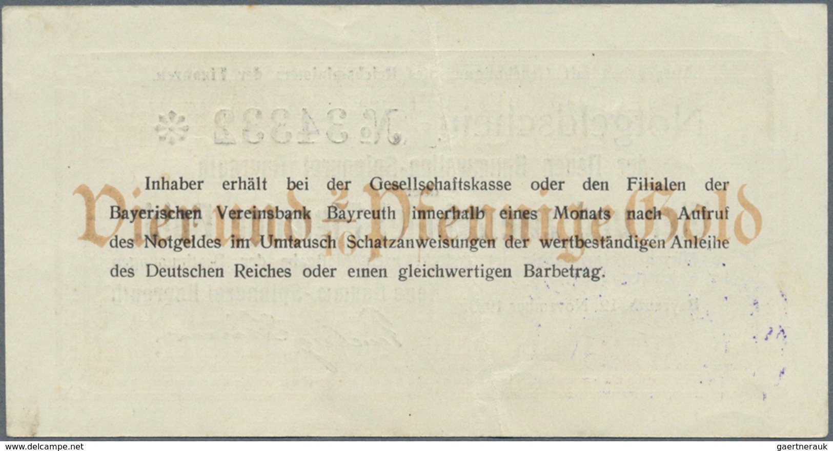 Deutschland - Notgeld - Bayern: Bayreuth, Neue Baumw.-Spinnerei Bayreuth, 4,2 GPf., 12.11.1923, Erh. - [11] Emisiones Locales