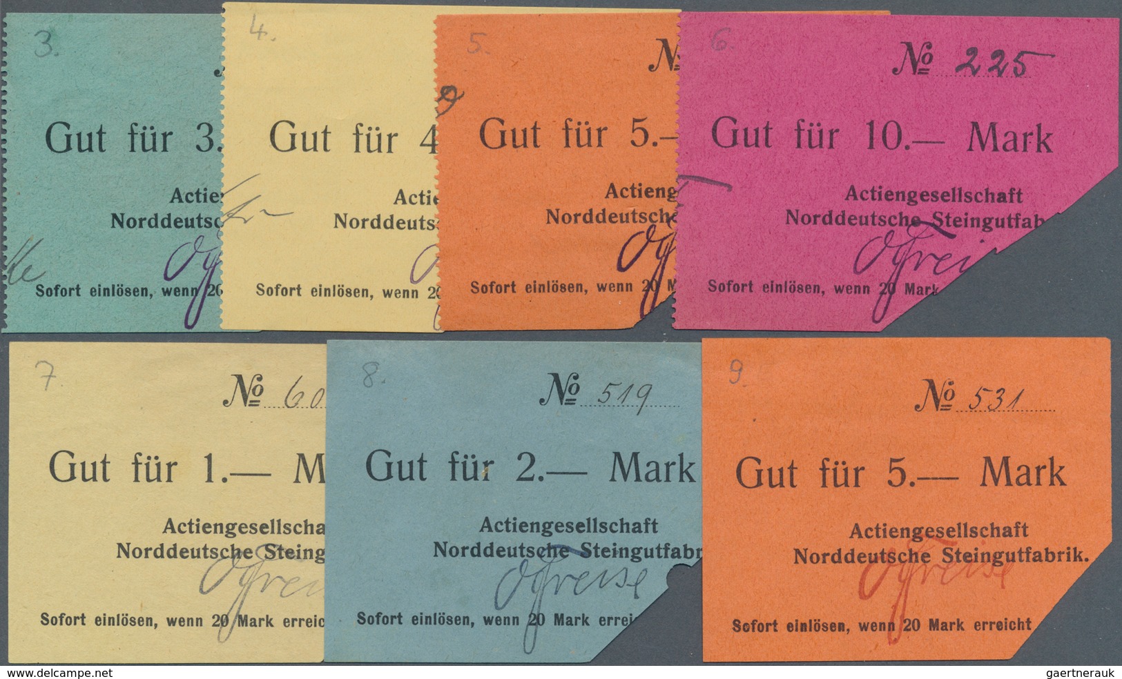 Deutschland - Notgeld - Bremen: Grohn, Actiengesellschaft Norddeutsche Steingutfabrik, 3, 4, 5, 10 M - [11] Lokale Uitgaven