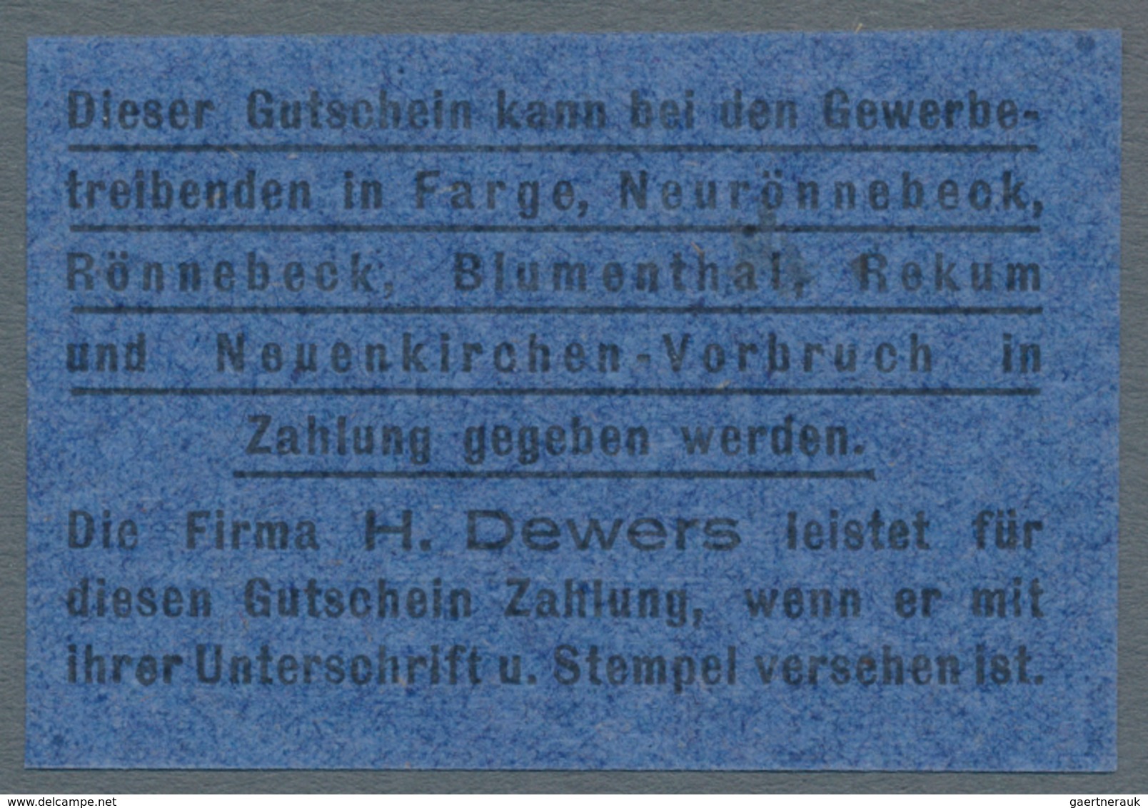 Deutschland - Notgeld - Bremen: Rönnebeck, H. Dewers, Masch. U. Armaturenfabrik, 1, 2, 3, 5 Mark (je - [11] Lokale Uitgaven