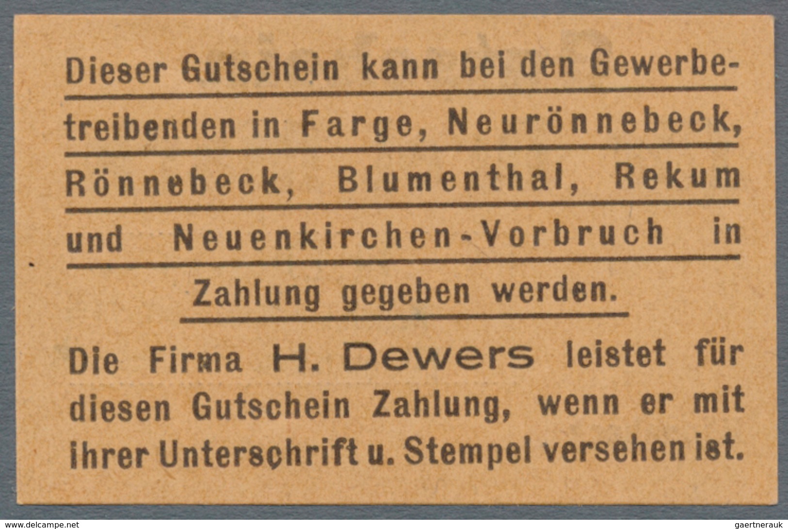 Deutschland - Notgeld - Bremen: Rönnebeck, H. Dewers, Masch. u. Armaturenfabrik, 1, 2, 3, 5 Mark (je