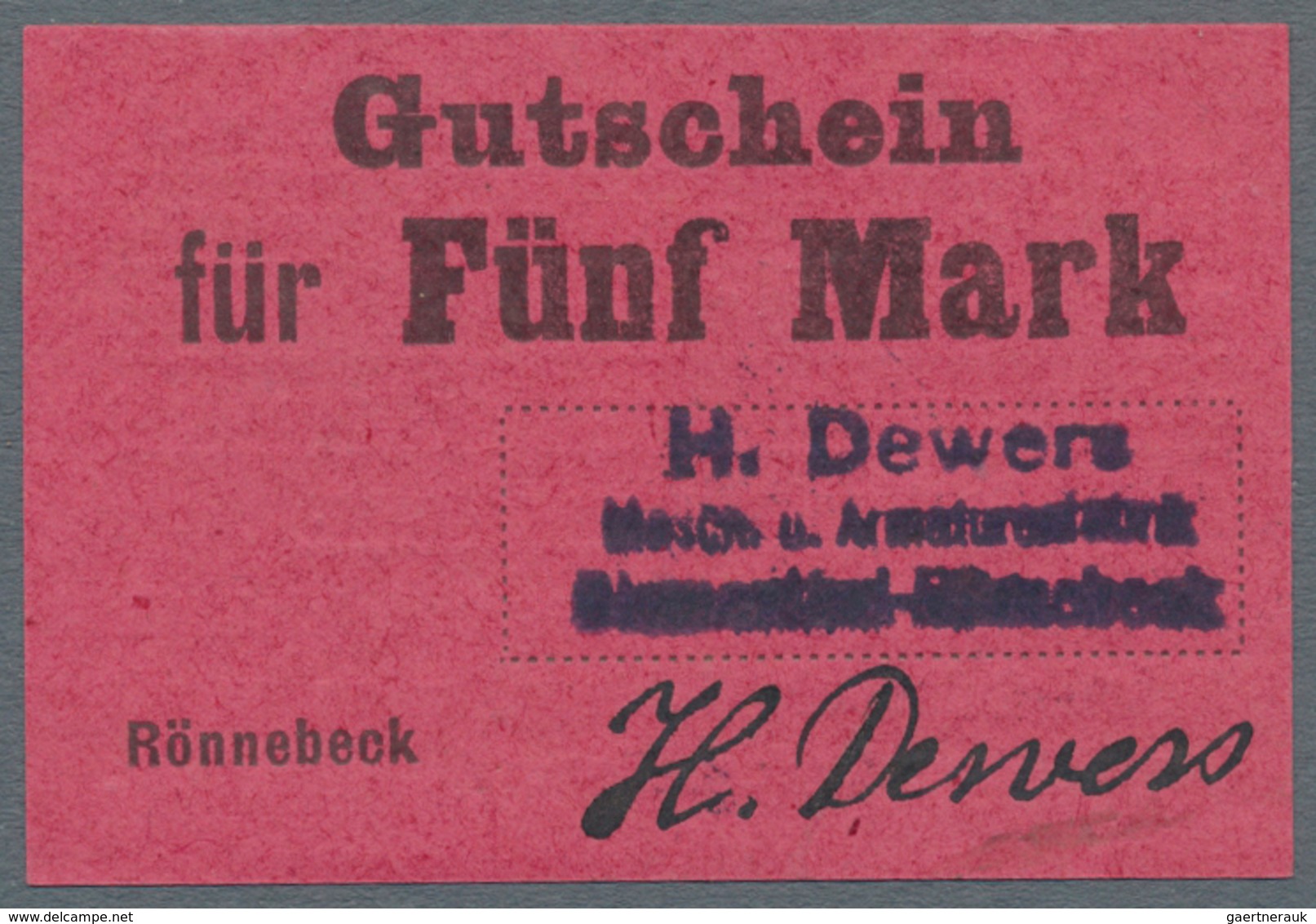 Deutschland - Notgeld - Bremen: Rönnebeck, H. Dewers, Masch. u. Armaturenfabrik, 1, 2, 3, 5 Mark (je