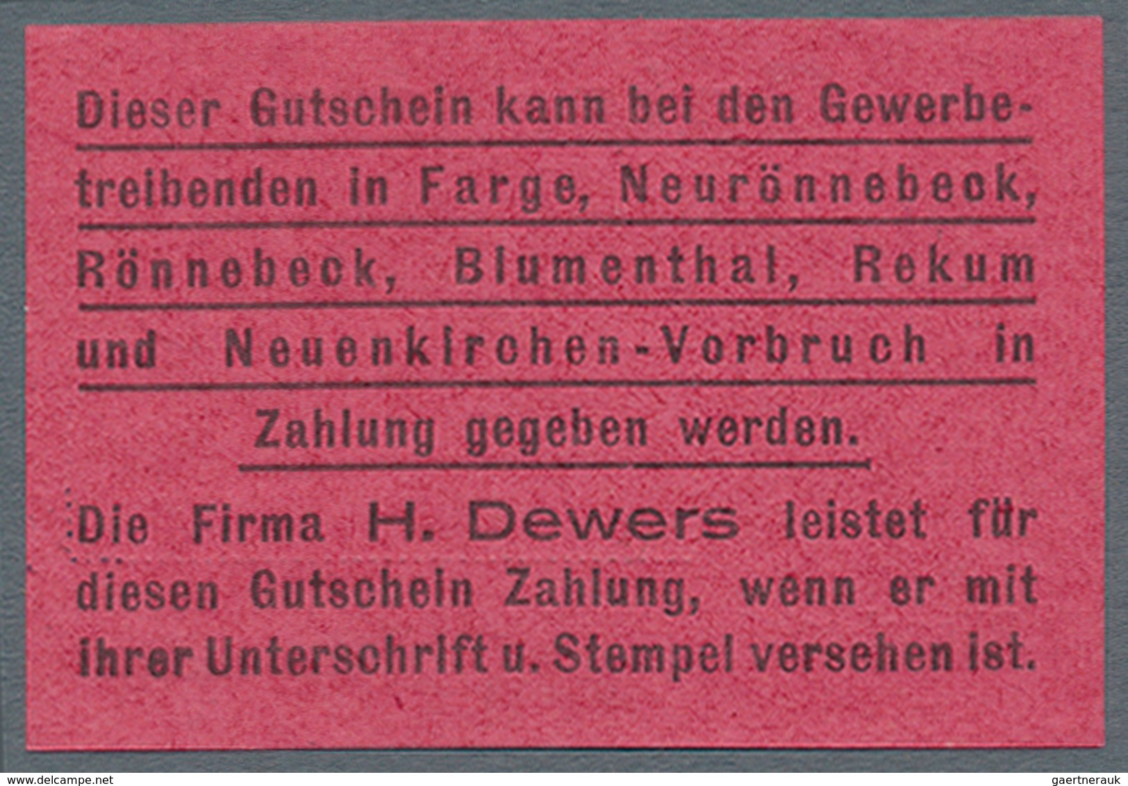 Deutschland - Notgeld - Bremen: Rönnebeck, H. Dewers, Masch. u. Armaturenfabrik, 1, 2, 3, 5 Mark (je