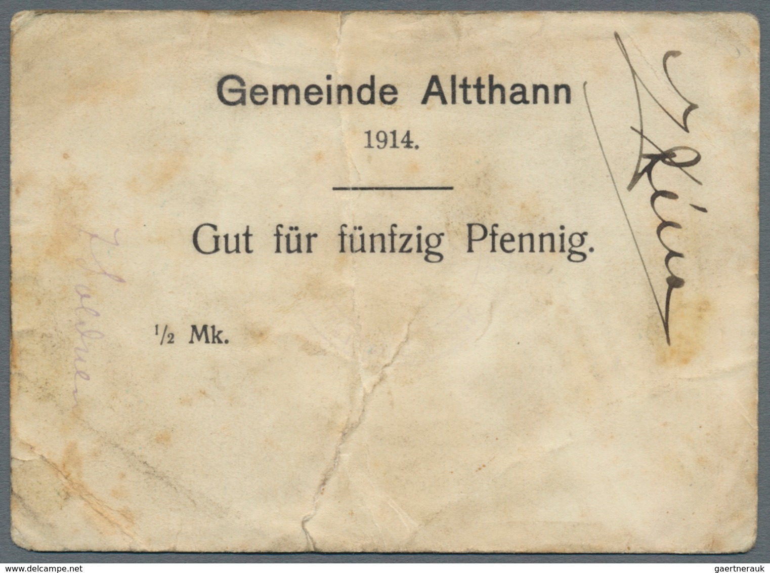 Deutschland - Notgeld - Elsass-Lothringen: Altthann, Oberelsass, Gemeinde, 50 Pf., 1 Mark, 1914, Ste - Otros & Sin Clasificación