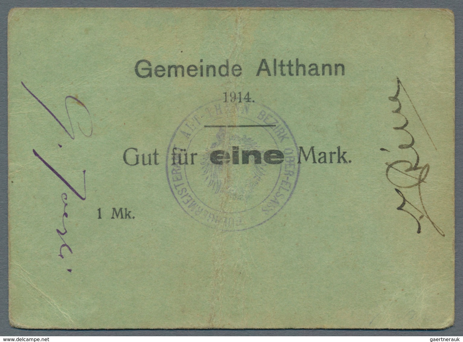 Deutschland - Notgeld - Elsass-Lothringen: Altthann, Oberelsass, Gemeinde, 50 Pf., 1 Mark, 1914, Ste - Sonstige & Ohne Zuordnung