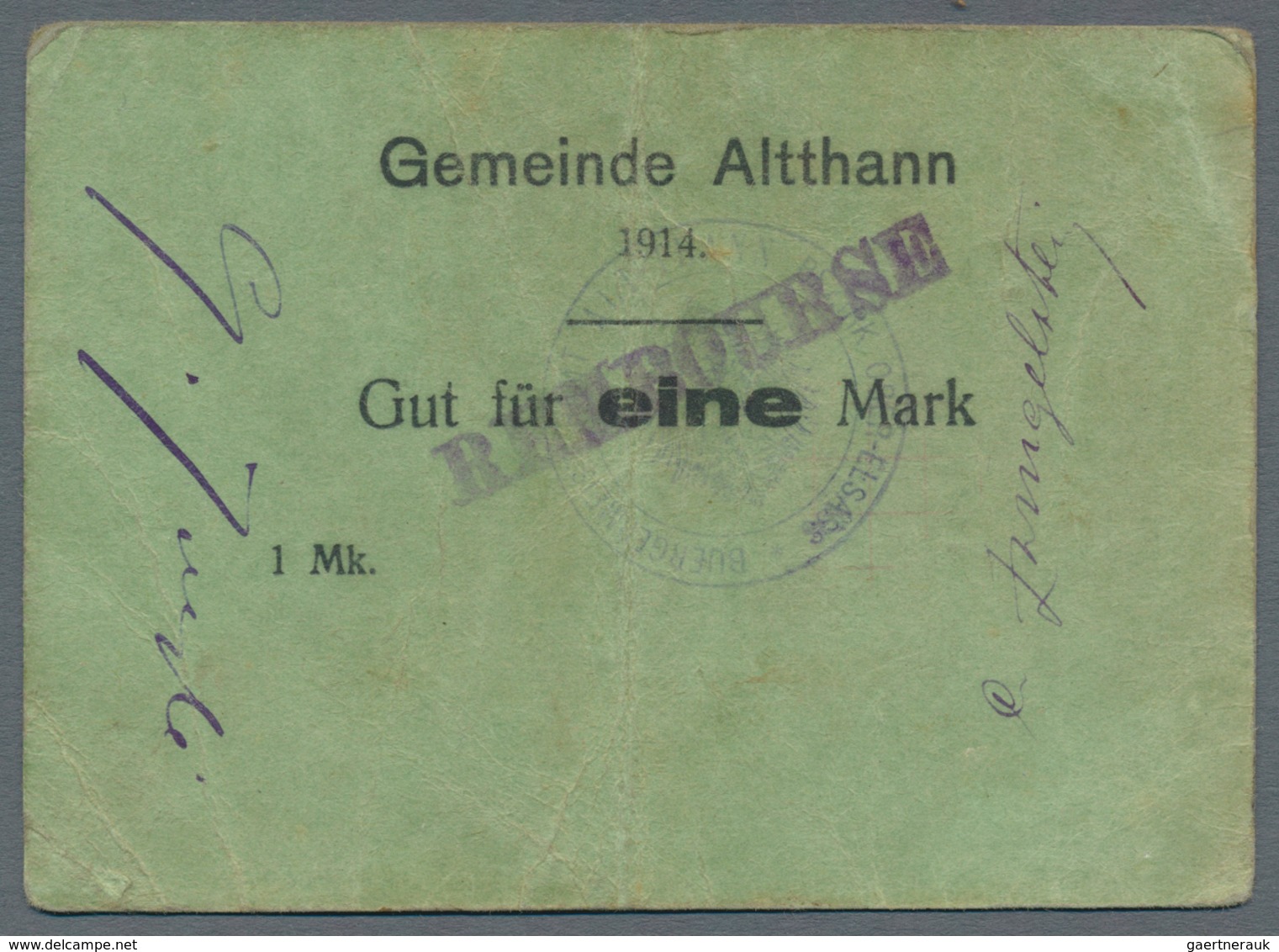 Deutschland - Notgeld - Elsass-Lothringen: Altthann, Oberelsass, Gemeinde, 20, 50 Pf., 1 Mark, 1914, - Andere & Zonder Classificatie