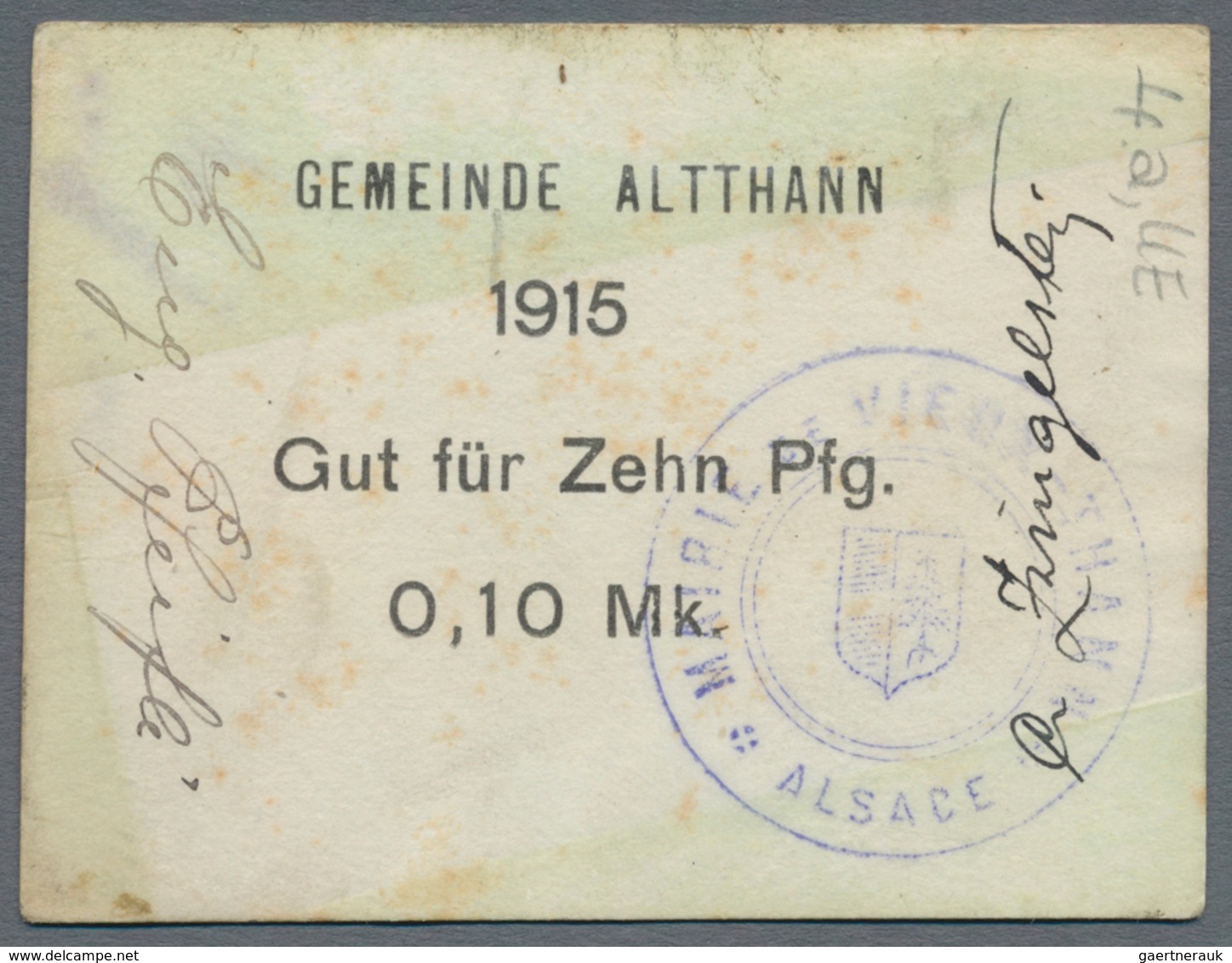 Deutschland - Notgeld - Elsass-Lothringen: Altthann, Oberelsass, Gemeinde, 10, 20 Pf., Richtige Schr - Andere & Zonder Classificatie