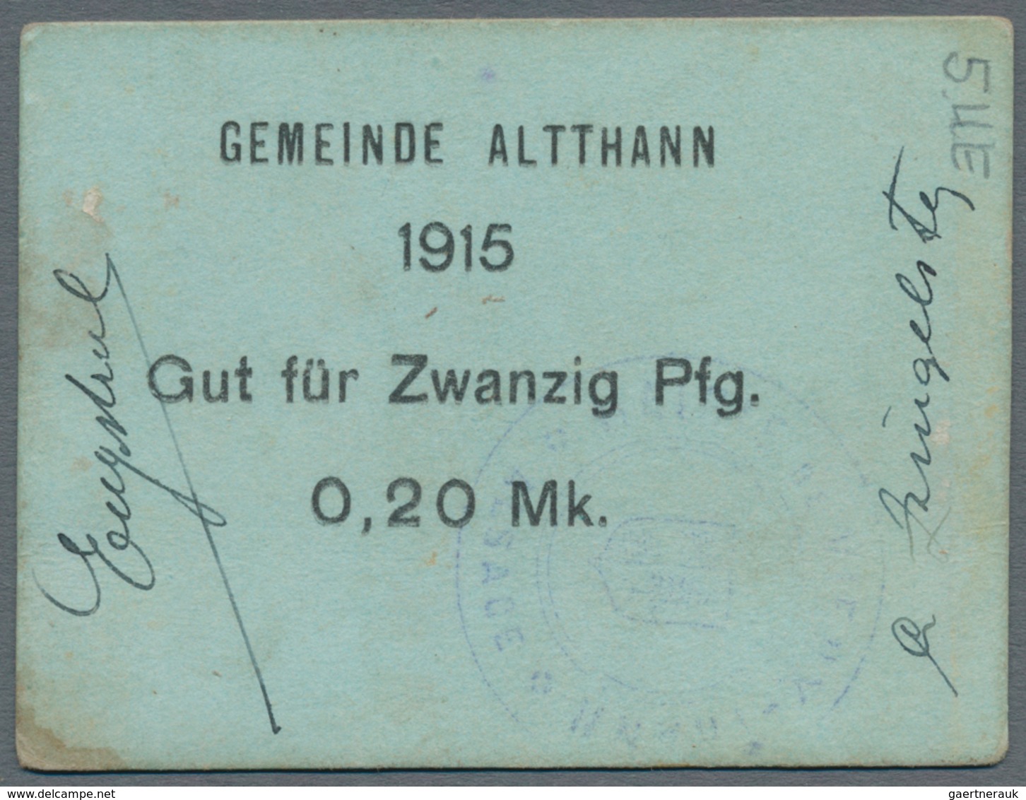 Deutschland - Notgeld - Elsass-Lothringen: Altthann, Oberelsass, Gemeinde, 10, 20 Pf., Richtige Schr - Otros & Sin Clasificación