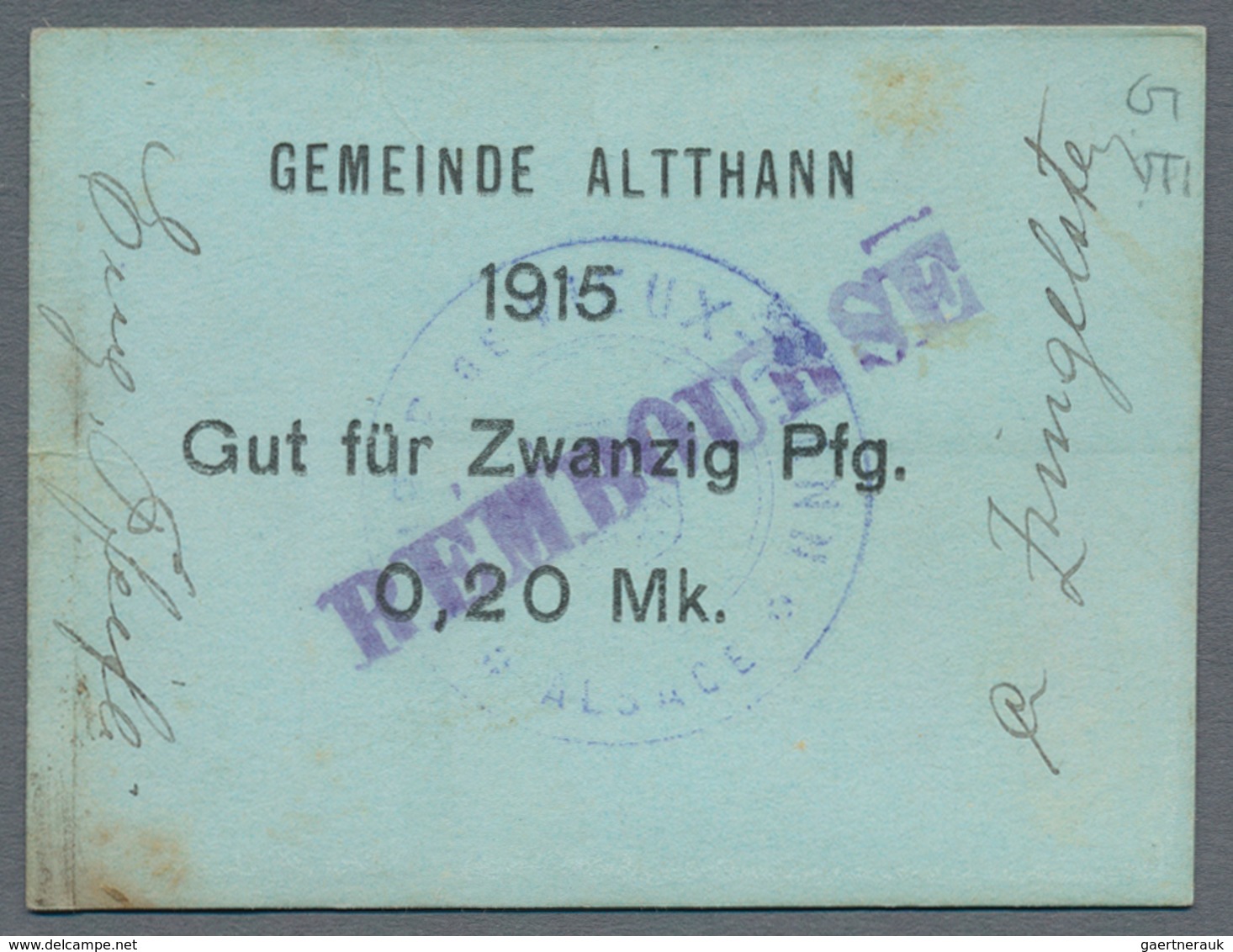 Deutschland - Notgeld - Elsass-Lothringen: Altthann, Oberelsass, Gemeinde, 10, 20 Pf., 1915, Jeweils - Andere & Zonder Classificatie