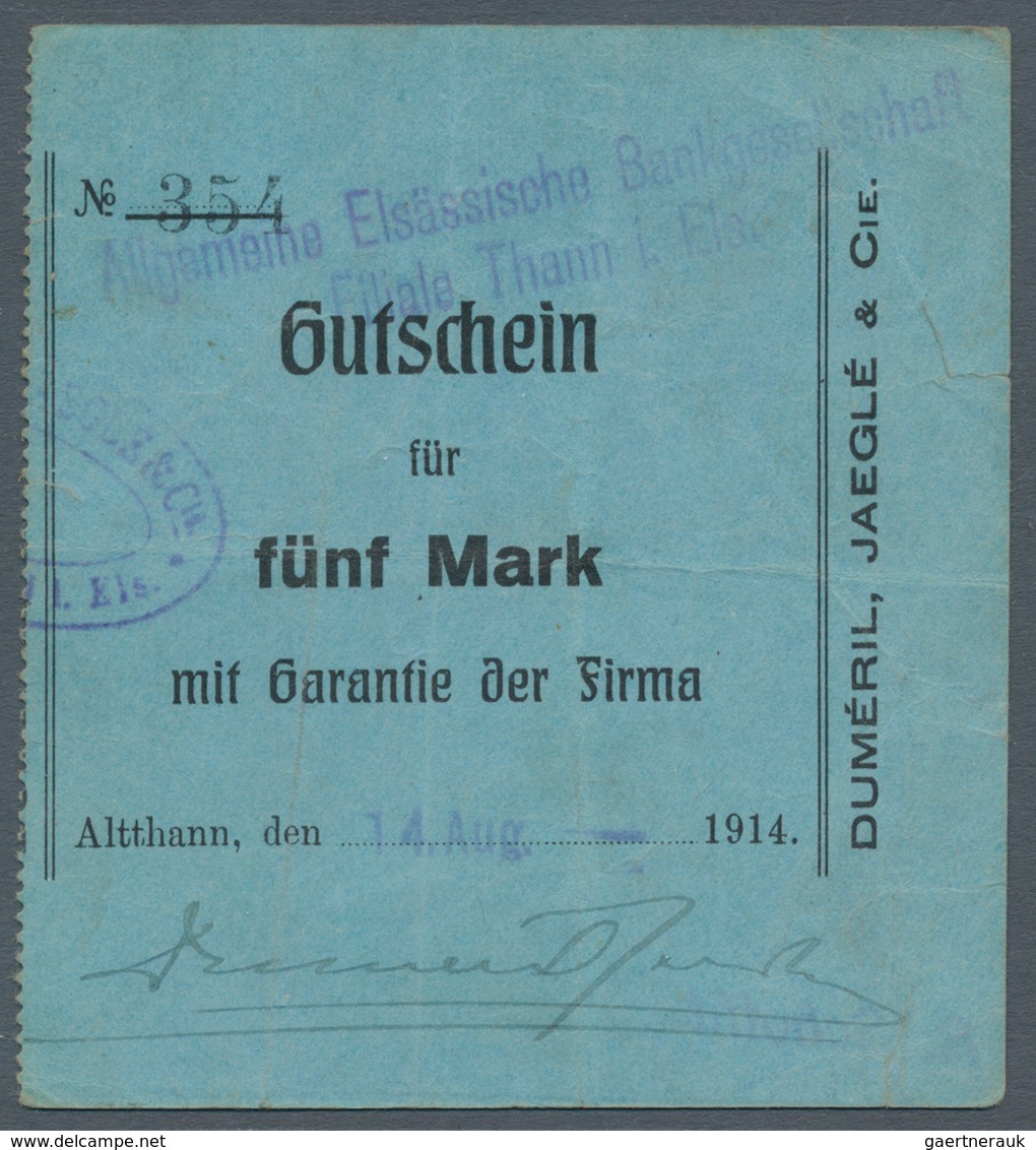 Deutschland - Notgeld - Elsass-Lothringen: Altthann, Oberelsass, Duméril, Jaeglé & Cie., 5 Mark, Ste - Sonstige & Ohne Zuordnung