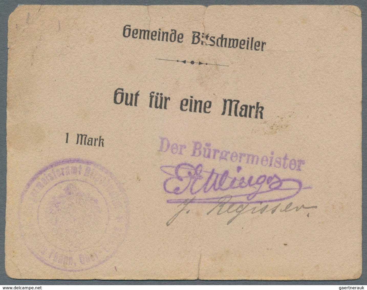 Deutschland - Notgeld - Elsass-Lothringen: Bitschweiler, Oberelsass, Gemeinde, 20 Pf., 1, 2 Mark, O. - Otros & Sin Clasificación