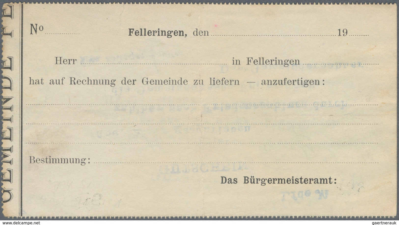 Deutschland - Notgeld - Elsass-Lothringen: Felleringen, Oberelsass, Bürgermeister, 15 Mark, O. D., H - Otros & Sin Clasificación