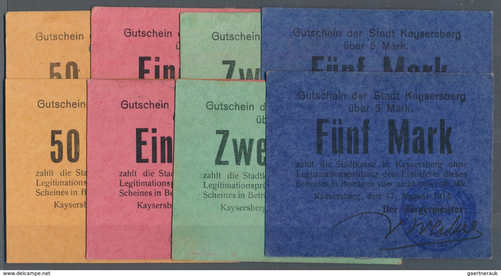 Deutschland - Notgeld - Elsass-Lothringen: Kaysersberg, Oberelsass, Stadt, Je 2 X 50 Pf., 1, 2, 5 Ma - Sonstige & Ohne Zuordnung