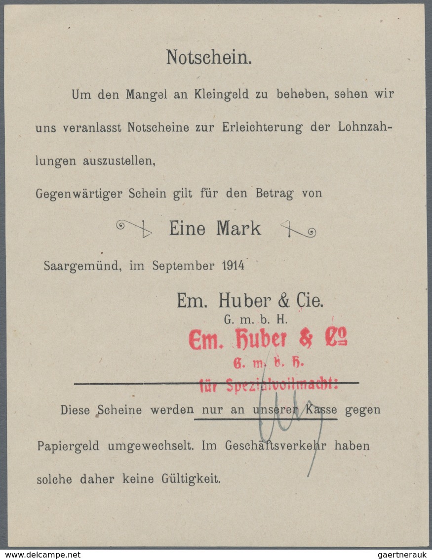 Deutschland - Notgeld - Elsass-Lothringen: Saargemünd, Lothringen, Em. Huber & Cie. G.m.b.H., 1, 2, - Otros & Sin Clasificación