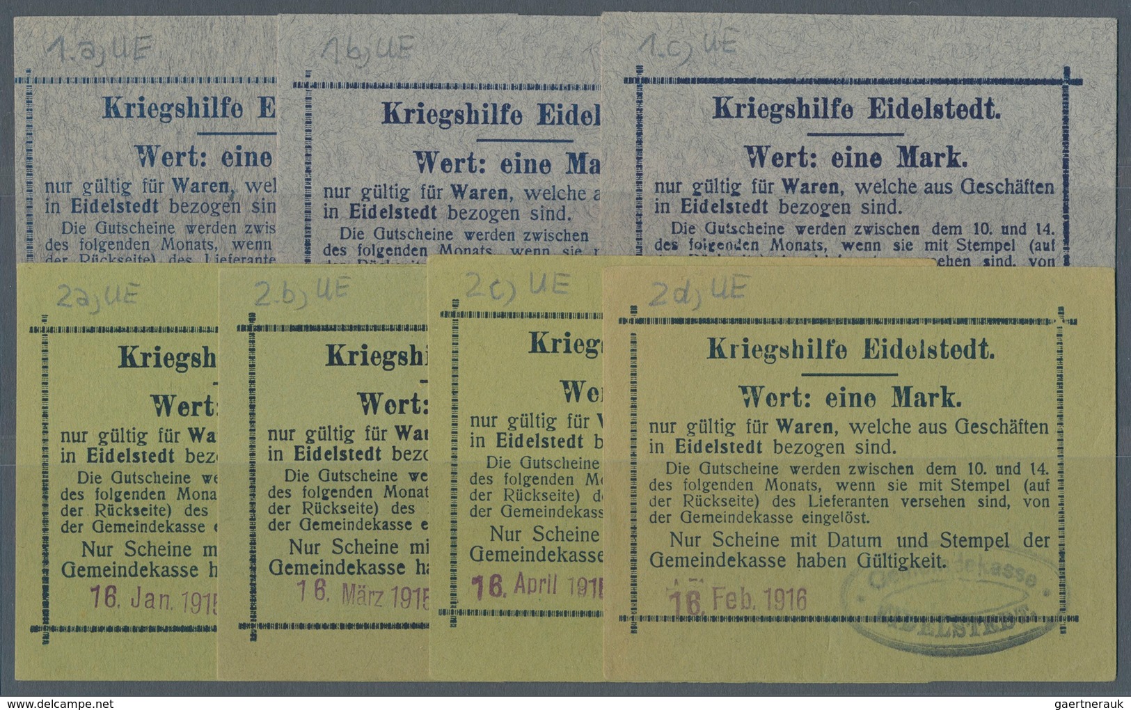 Deutschland - Notgeld - Hamburg: Eidelstedt, Kriegshilfe, 1 Mark, Graublau, 16.12.1914, 16.2.1915, 1 - Lokale Ausgaben