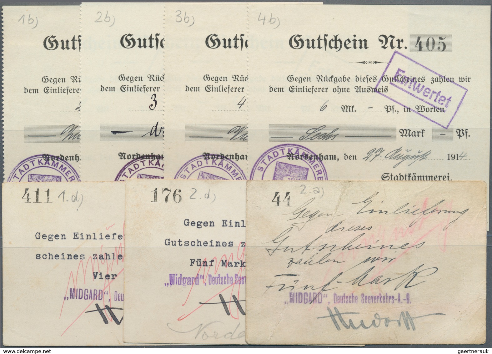 Deutschland - Notgeld - Niedersachsen: Nordenham, Stadtkämmerei, 2, 3, 4, 6 Mark, 27.8.1914, Neuanfe - [11] Emissions Locales