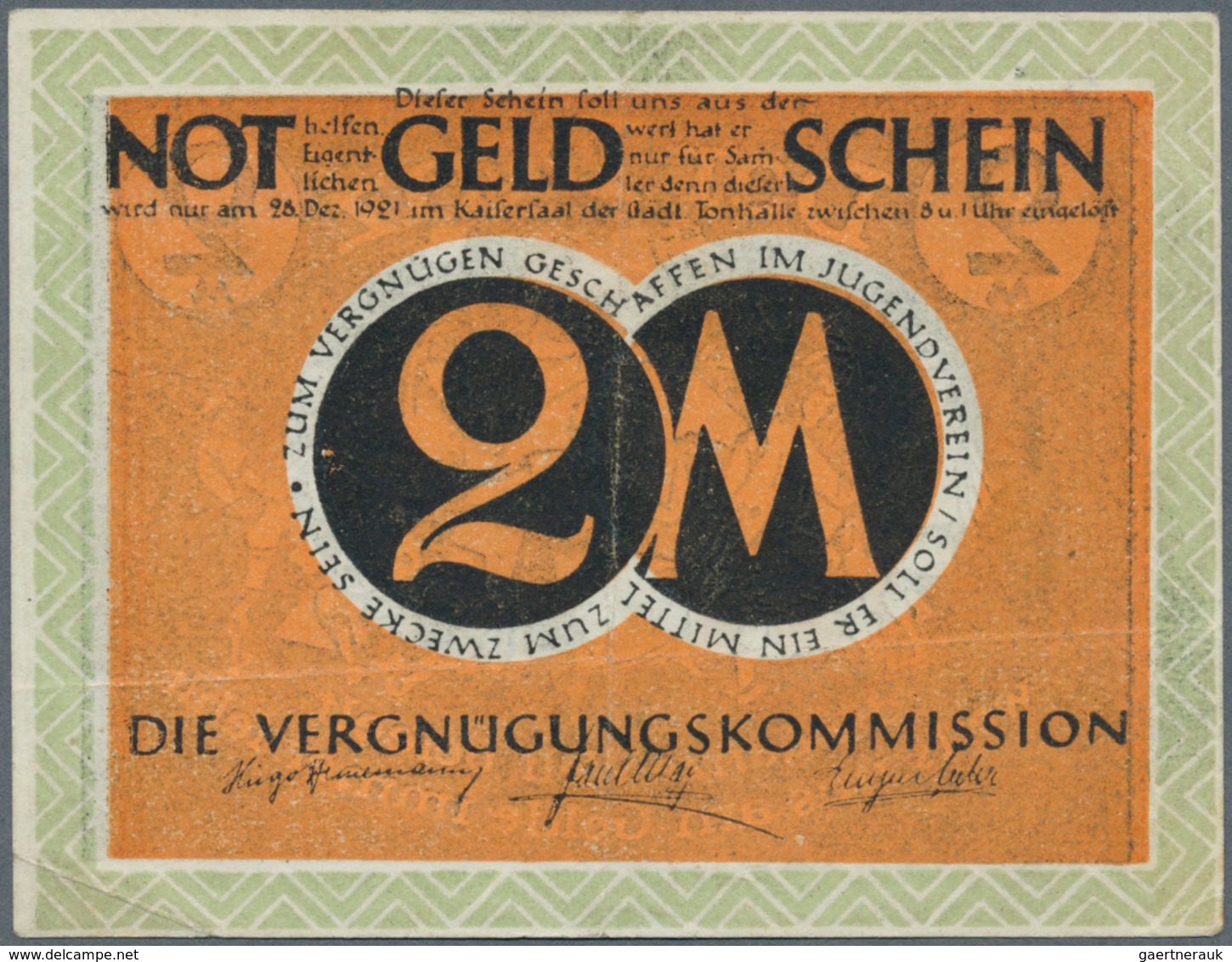 Deutschland - Notgeld - Rheinland: Düsseldorf, Die Vergnügungskommission, 2 Mark, 28.12.1921, Erh. I - Lokale Ausgaben