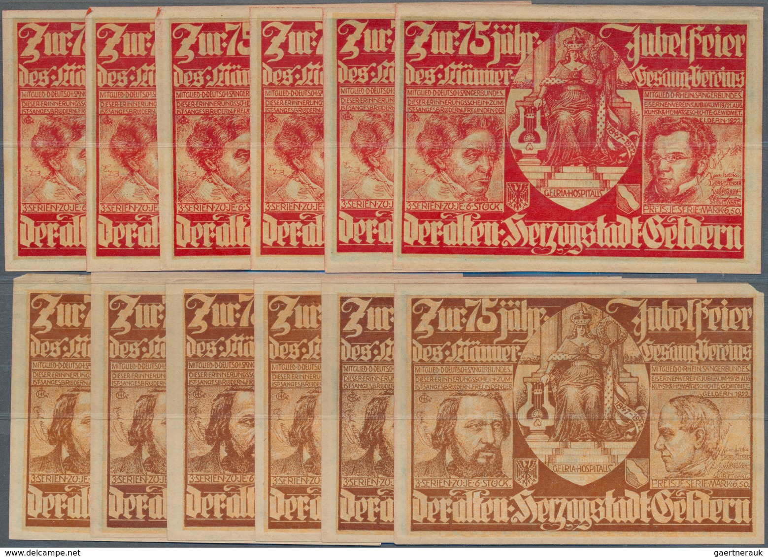 Deutschland - Notgeld - Rheinland: Geldern, Männergesangverein, 2 Serien Zu 6 X 75 Pf., 19.-21.8.192 - Lokale Ausgaben