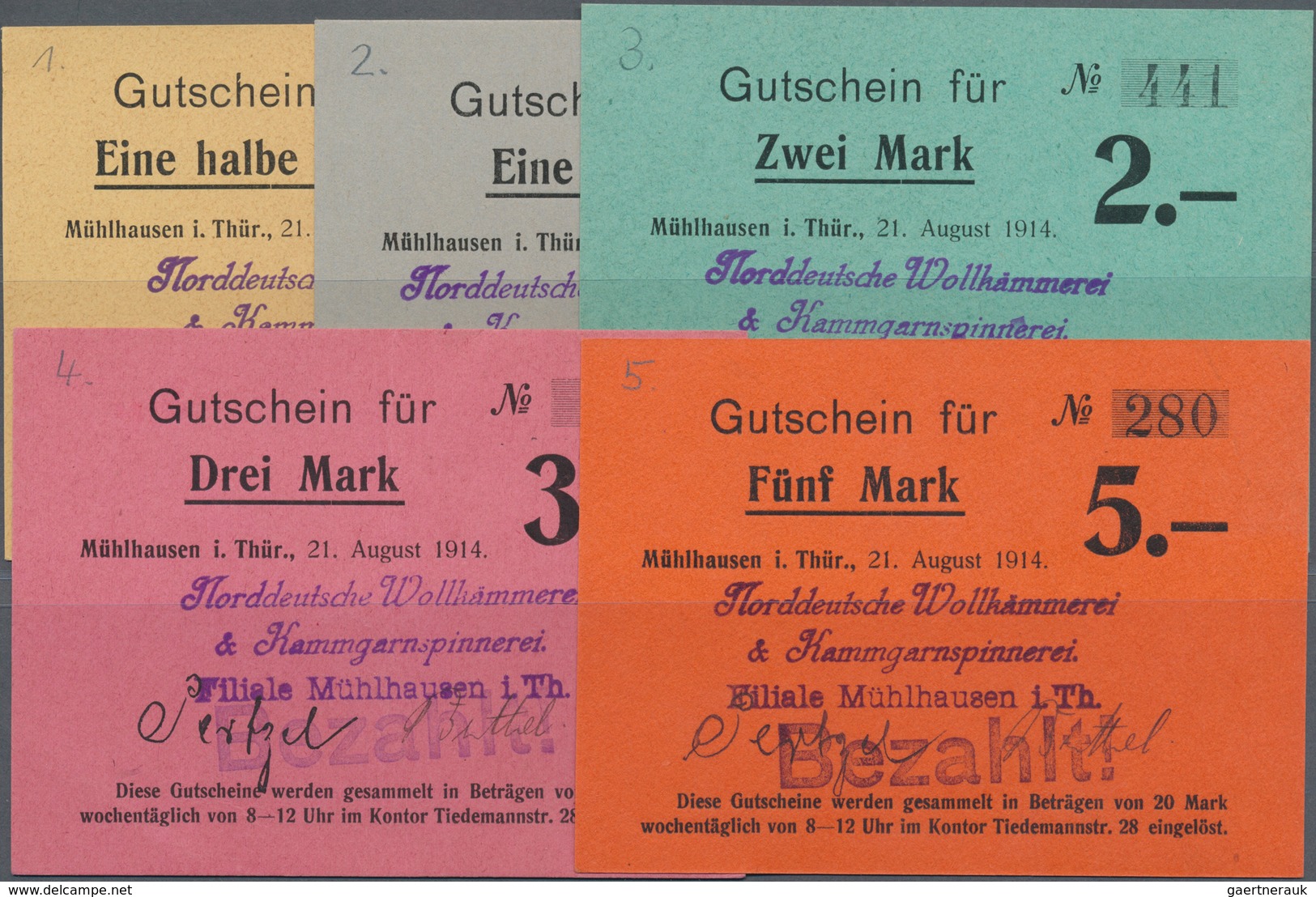 Deutschland - Notgeld - Thüringen: Mühlhausen, Norddeutsche Wollkämmerei & Kammgarnspinnerei, 1/2, 1 - [11] Lokale Uitgaven