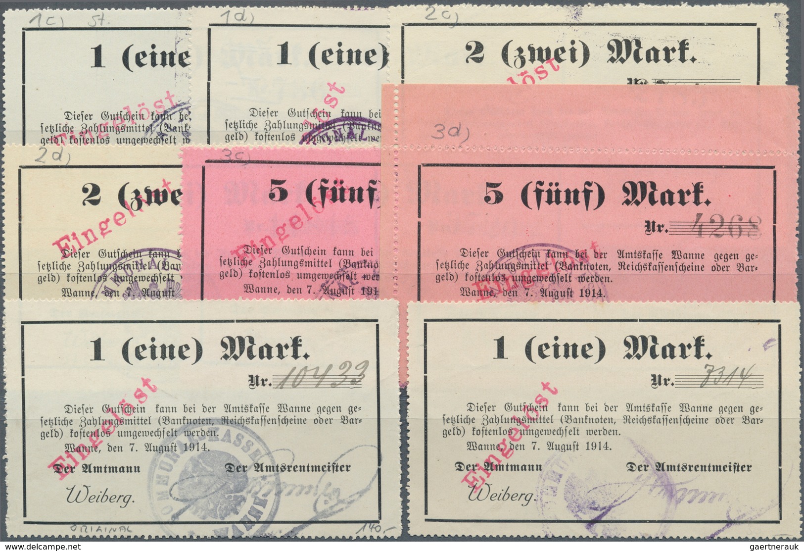 Deutschland - Notgeld - Westfalen: Wanne, Amtmann Und Amtrentmeister, 1 Mark, 2 Originale Mit Stempe - Otros & Sin Clasificación