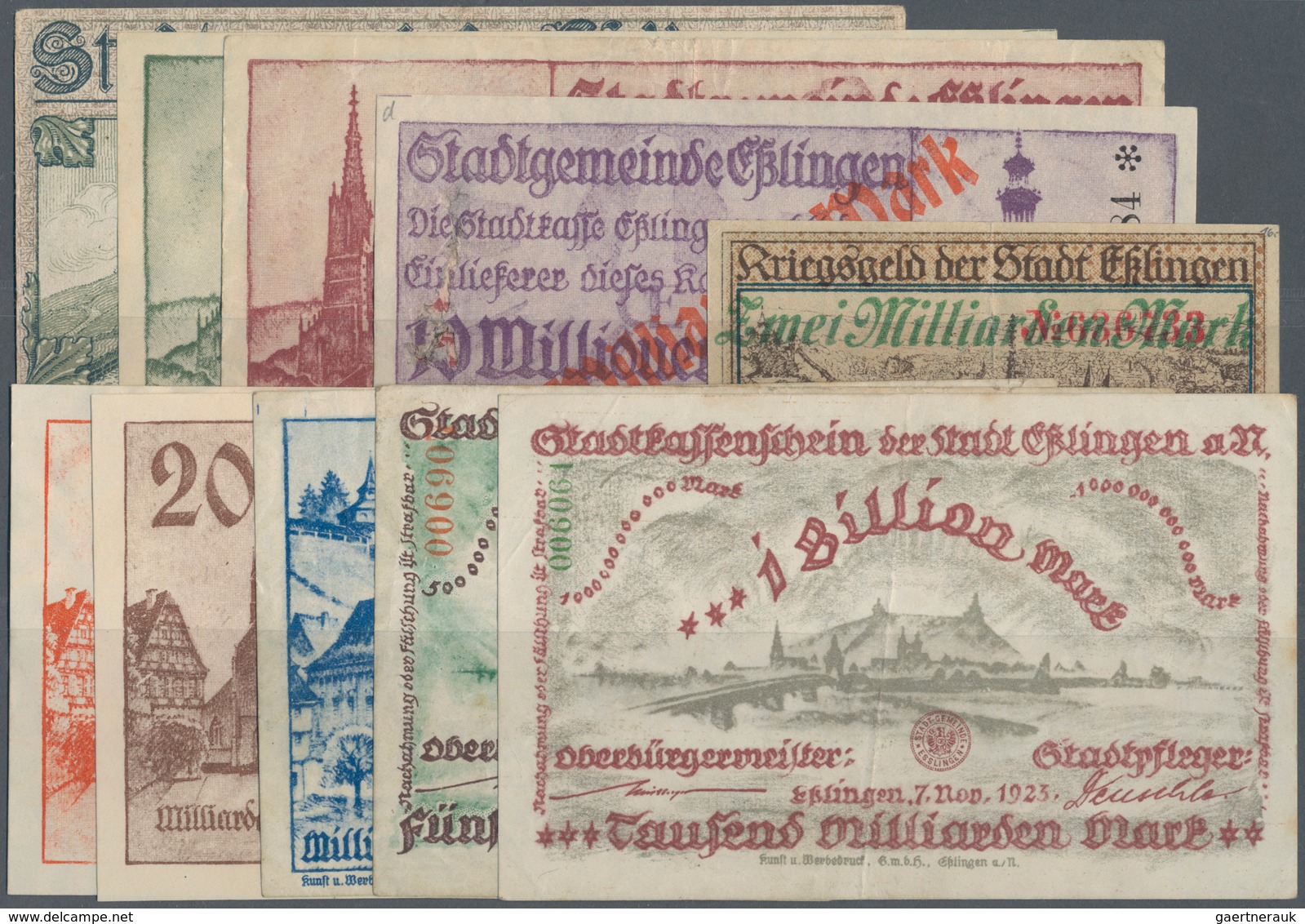 Deutschland - Notgeld - Württemberg: Esslingen, Stadt, 10 Mark, 1.11.1918; 500 Tsd., 1 Mio. Mark, 27 - [11] Lokale Uitgaven