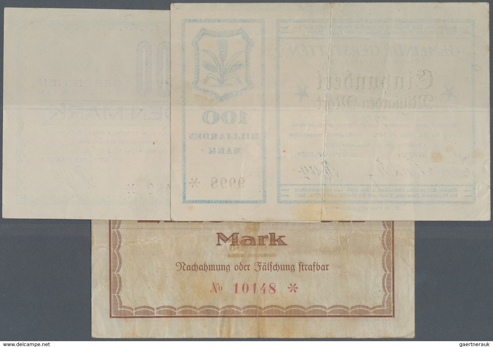 Deutschland - Notgeld - Württemberg: Gerstetten, Gemeinde, 100, 500 Mrd., 1 Billion Mark, 15.11.1923 - Lokale Ausgaben
