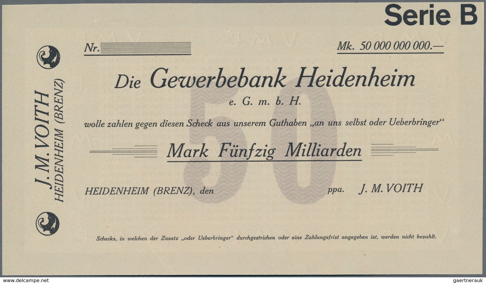 Deutschland - Notgeld - Württemberg: Heidenheim, J. M. Voith, 500 Mark, 29.9.1922, Erh. IV; 50 Mrd. - [11] Emisiones Locales