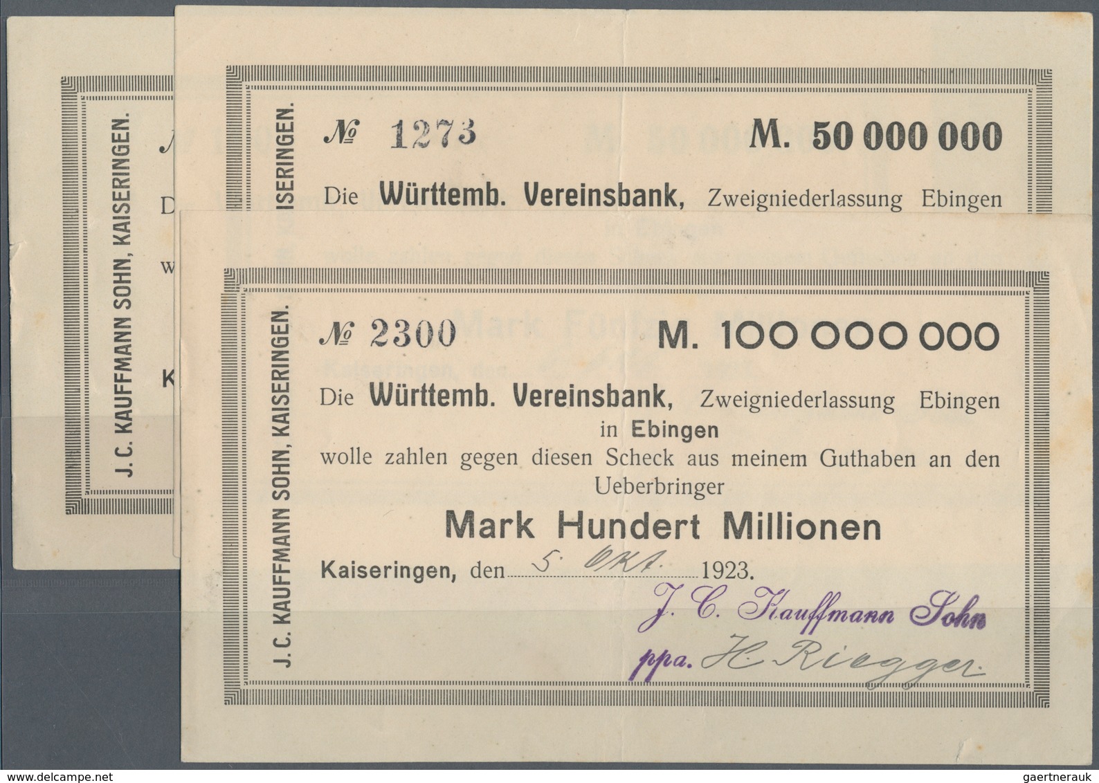 Deutschland - Notgeld - Württemberg: Kaiseringen, J. C. Kauffmann Sohn, 50 Mio. Mark, 6.10.1923, 13. - Lokale Ausgaben