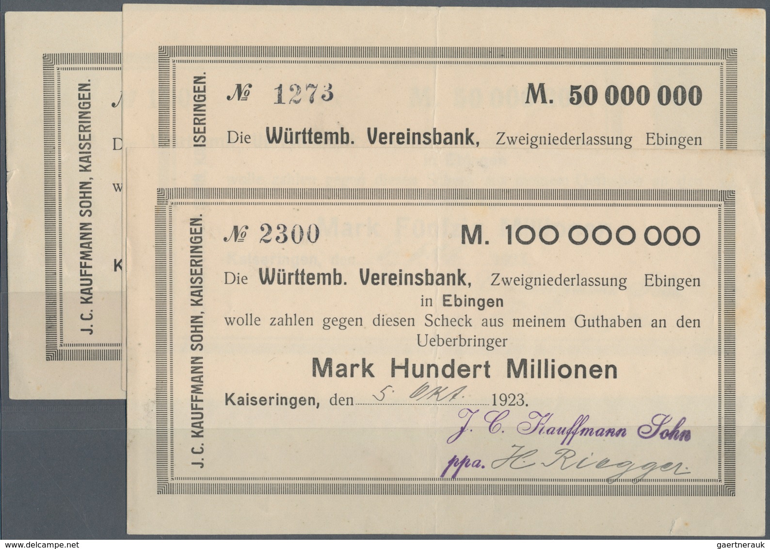 Deutschland - Notgeld - Württemberg: Kaiseringen, J. C. Kauffmann Sohn, 50 Mio. Mark, 6.10.1923, 13. - [11] Emisiones Locales