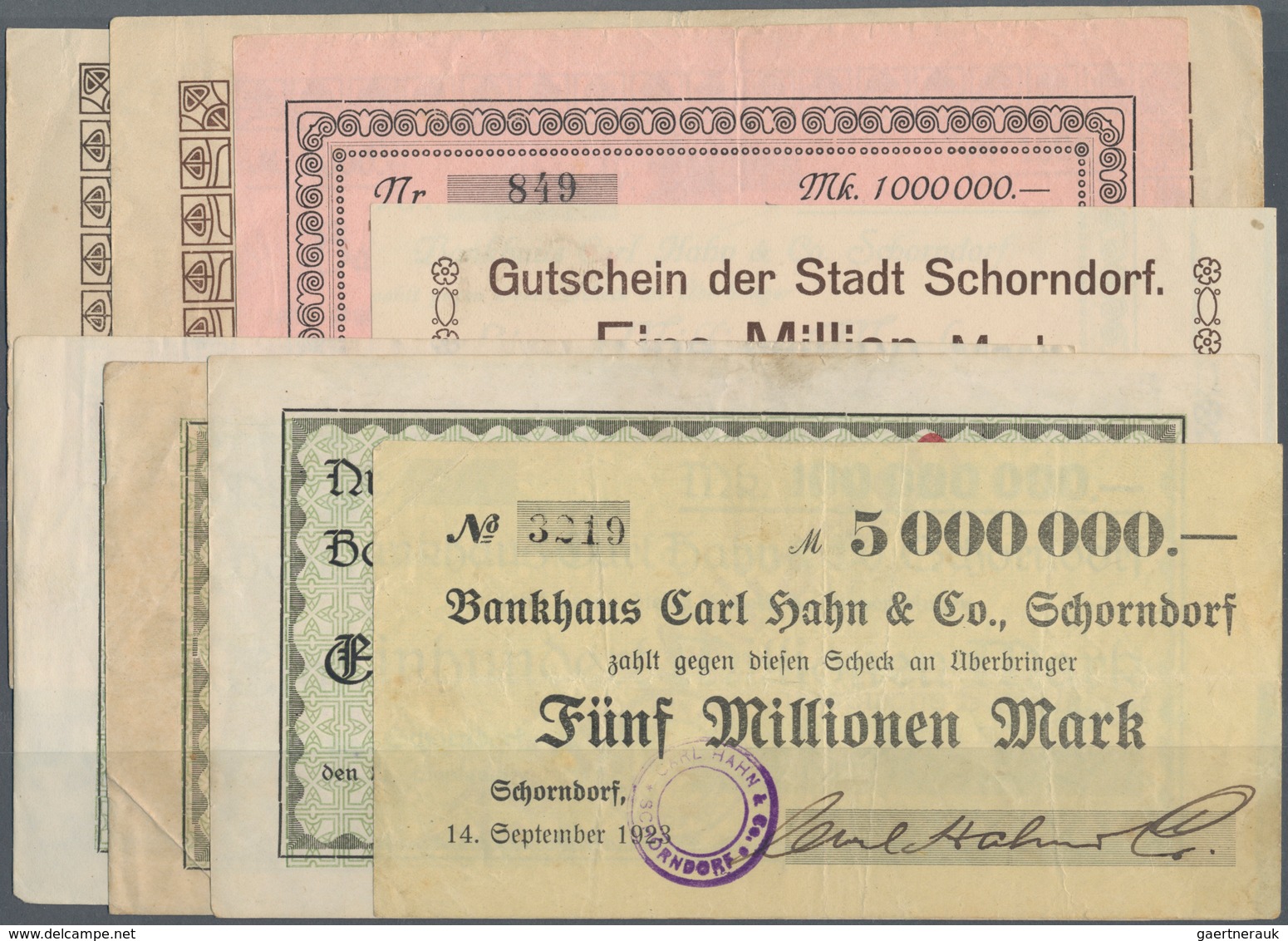 Deutschland - Notgeld - Württemberg: Schorndorf, Stadt, 1 Mio. Mark, 1.9.1923; Bankhaus Carl Hahn, 1 - Lokale Ausgaben