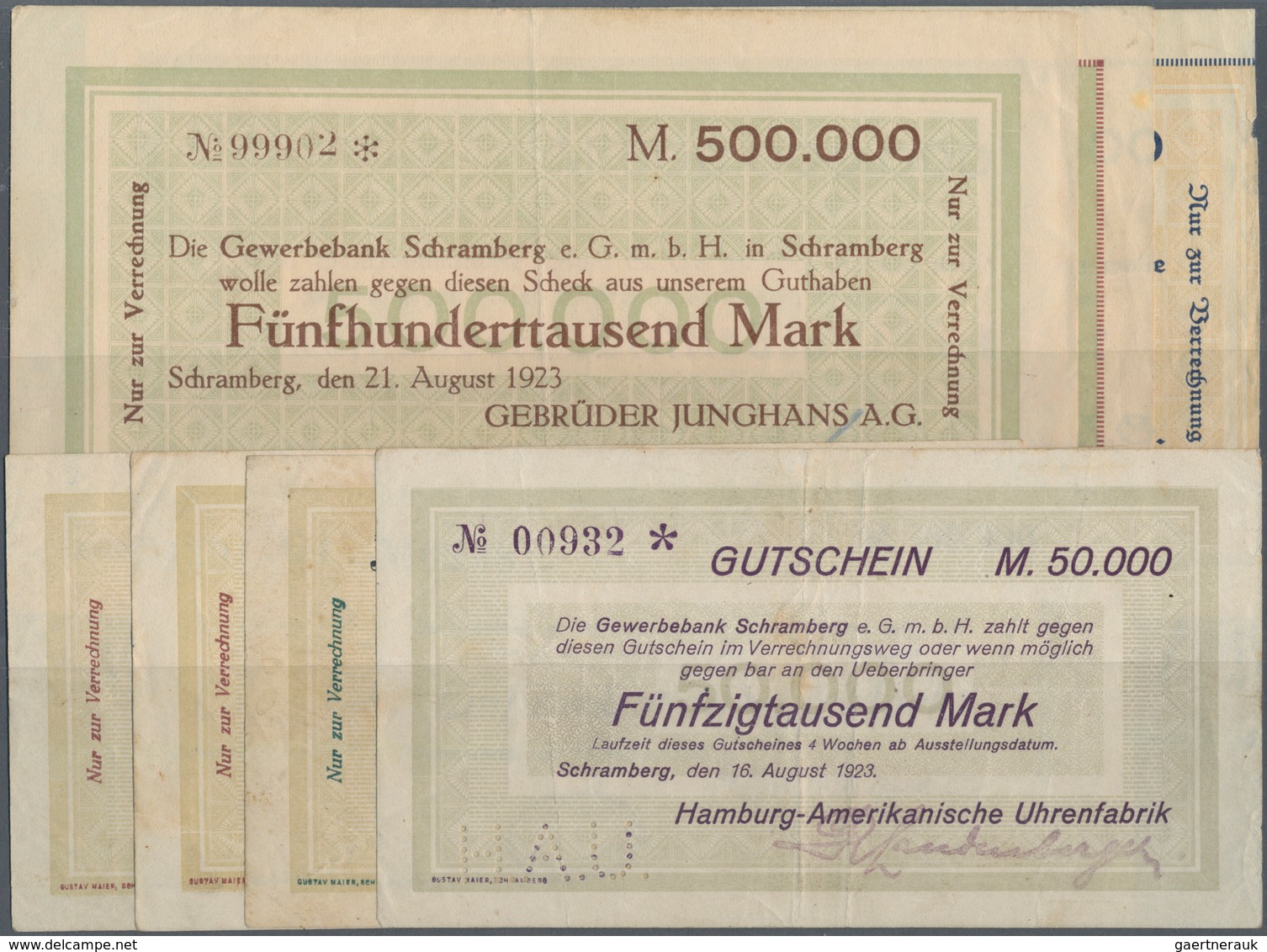 Deutschland - Notgeld - Württemberg: Schramberg, Hamburg- Amerikanische Uhrenfabrik, 50 Tsd. Mark, 1 - Lokale Ausgaben