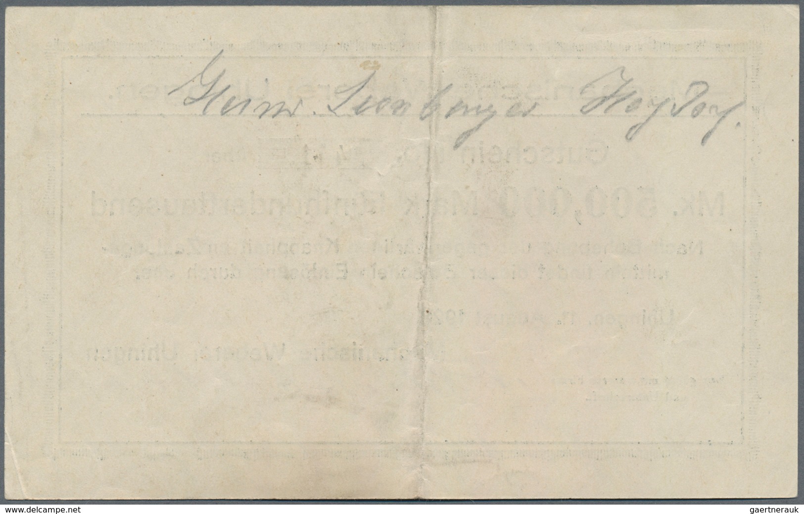 Deutschland - Notgeld - Württemberg: Uhingen, Mechanische Weberei, 500 Tsd. Mark, 11.8.1923, Erh. II - Lokale Ausgaben