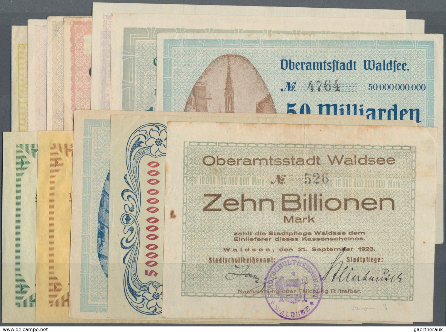 Deutschland - Notgeld - Württemberg: Waldsee, Oberamtsstadt, 2 Mio. Mark, 26.8.1923, 20, 50, 200, 50 - Lokale Ausgaben