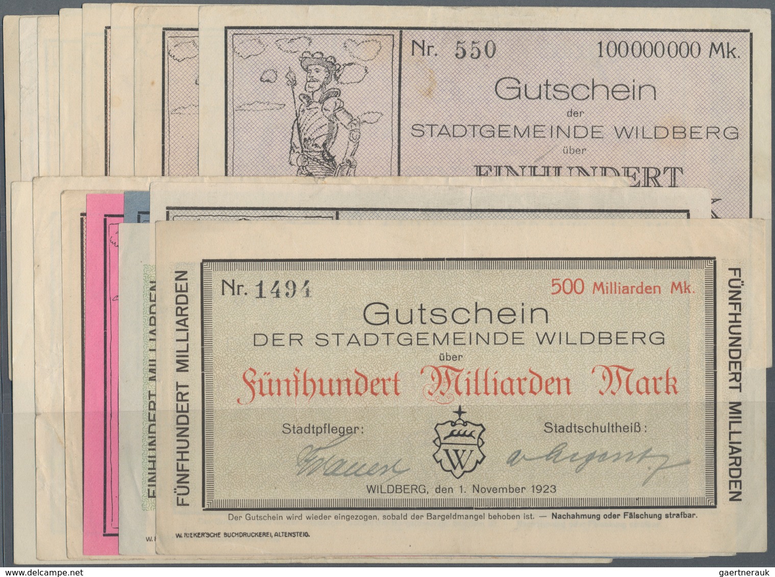 Deutschland - Notgeld - Württemberg: Wildberg, Stadtgemeinde, 5 (2), 10, 20, 50 (2), 100 (2) Mio. Ma - [11] Emisiones Locales