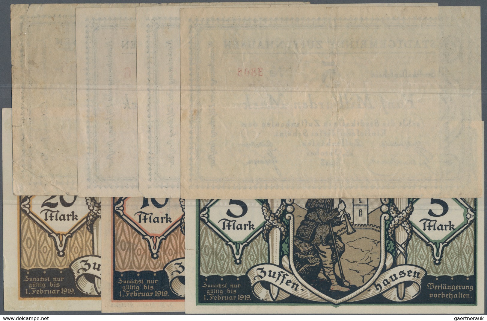 Deutschland - Notgeld - Württemberg: Zuffenhausen, Stadt, 5, 10, 20 Mark, 15.11.1918, Erh. I; 5, 10, - Lokale Ausgaben