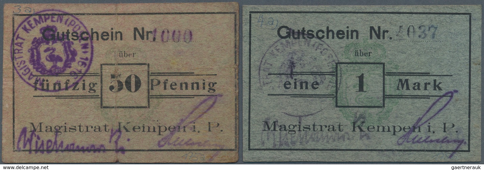 Deutschland - Notgeld - Ehemalige Ostgebiete: Kempen, Posen, Magistrat, 50 Pf., O. D., Graugrün, Une - Otros & Sin Clasificación