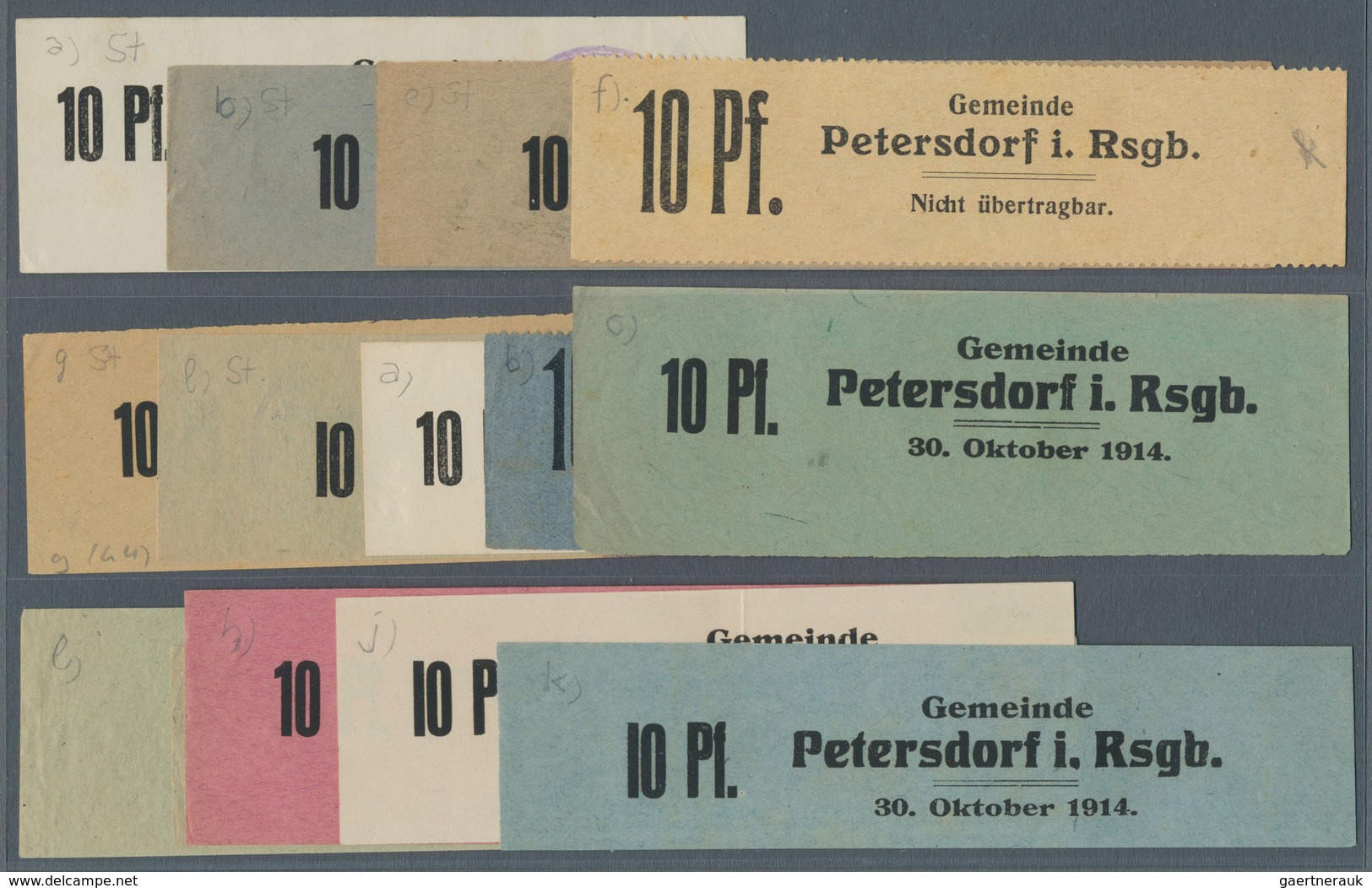 Deutschland - Notgeld - Ehemalige Ostgebiete: Petersdorf, Schlesien, Gemeindevorstand, 14 X 10 Pf., - Andere & Zonder Classificatie