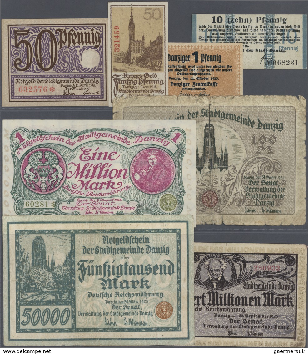 Deutschland - Nebengebiete Deutsches Reich: Kleines Lot Mit 9 Banknoten Der Stadt Danzig, Dabei 10 P - Andere & Zonder Classificatie