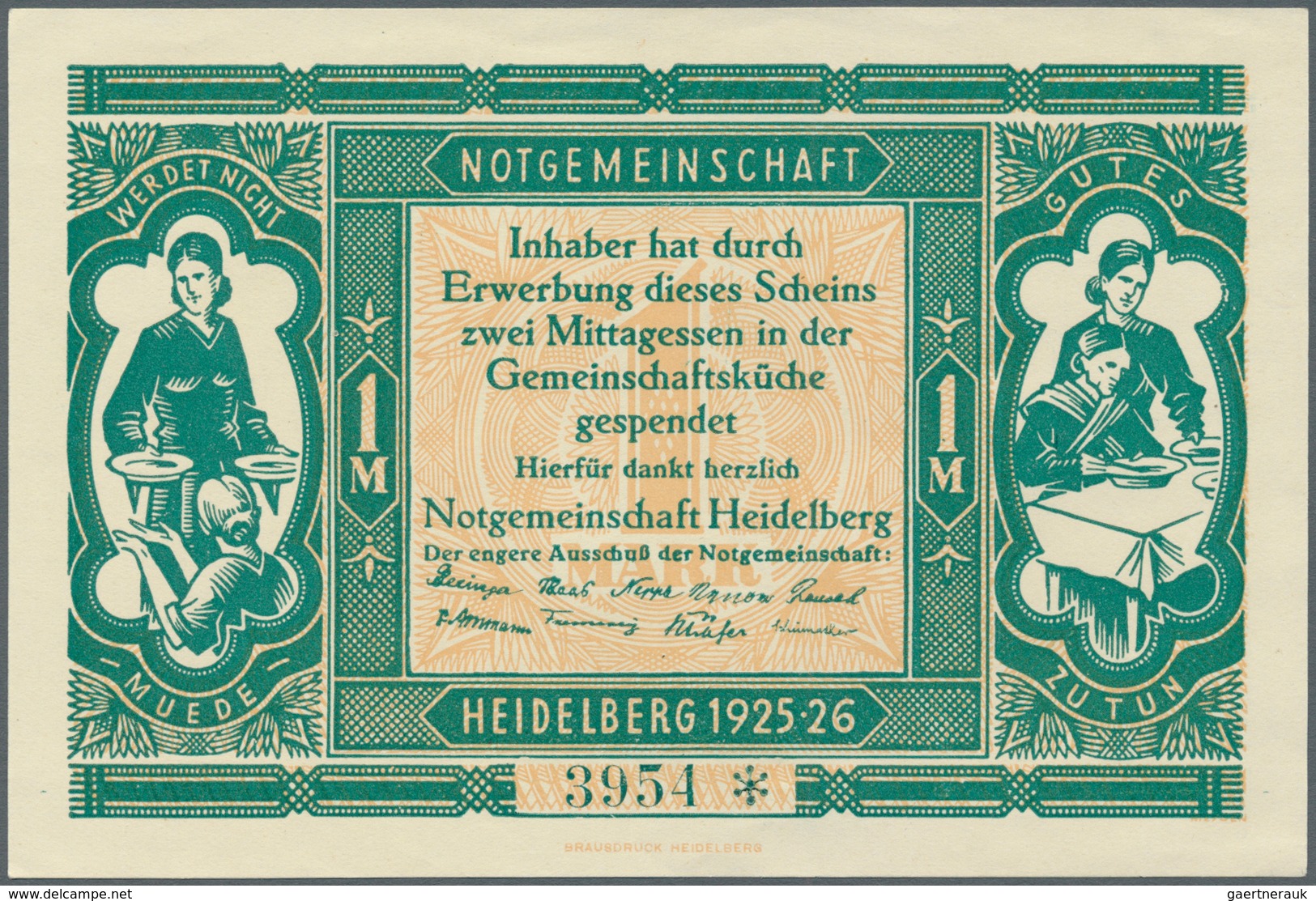 Deutschland - Notgeld - Baden: Heidelberg, Notgemeinschaft Heidelberg, 1 Mark (= Zwei Mittagessen), - [11] Emisiones Locales